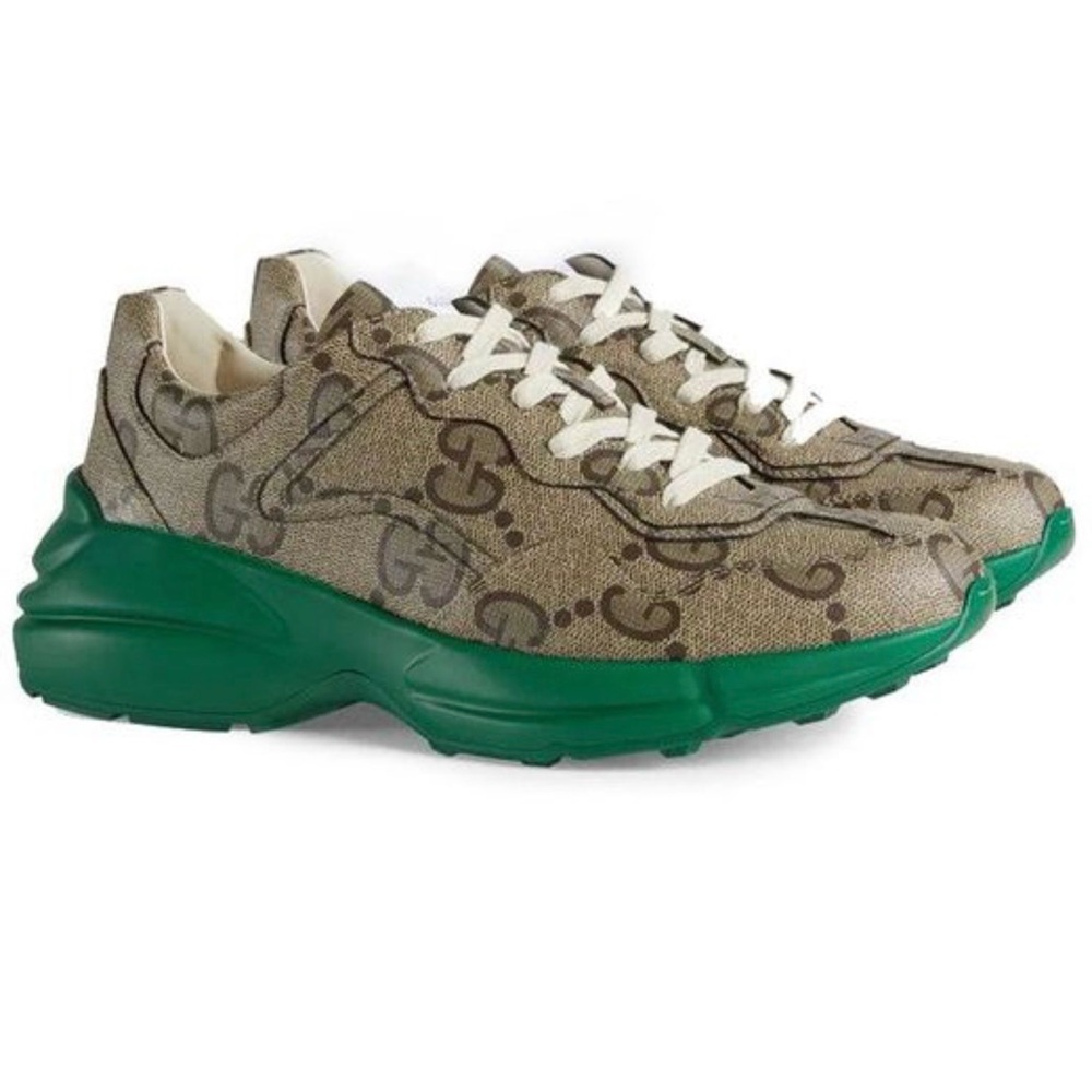 Gucci Beige GG Monogram Sneaker with Green Platform Sole - Picture 2 of 10